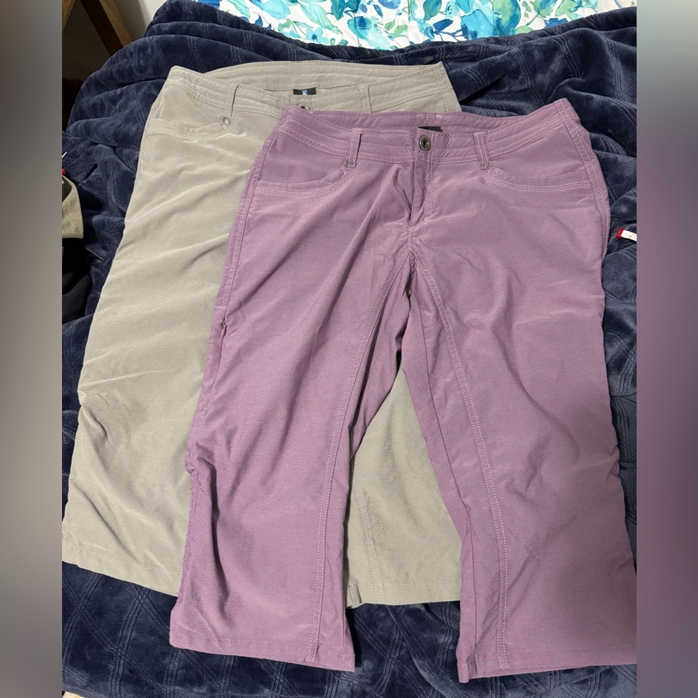 Two-Pair Women's Kuhl capri - Lavender & Light Gray euc